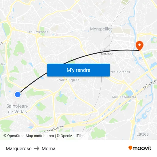 Marquerose to Moma map