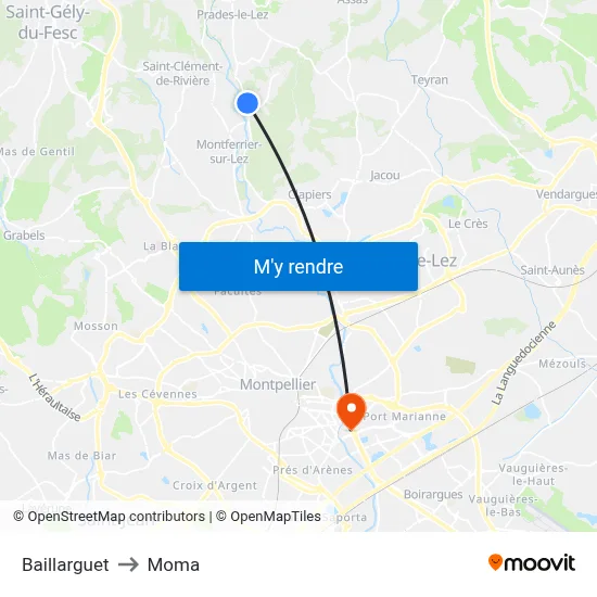 Baillarguet to Moma map