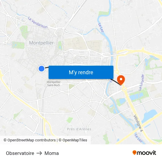 Observatoire to Moma map