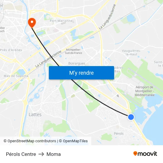 Pérols Centre to Moma map