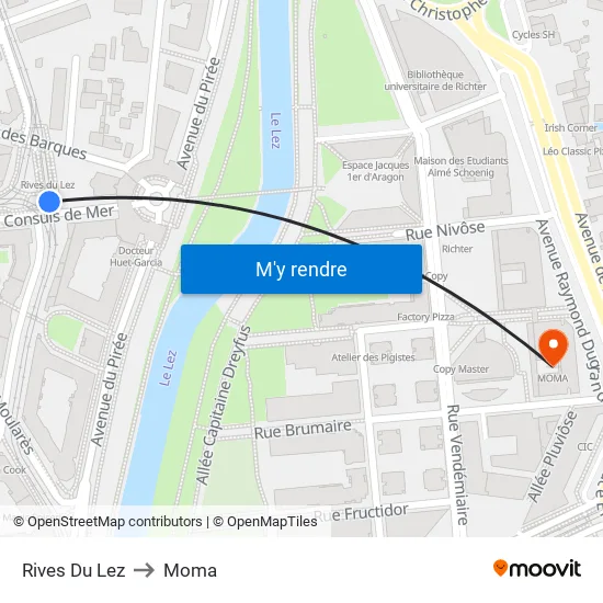 Rives Du Lez to Moma map