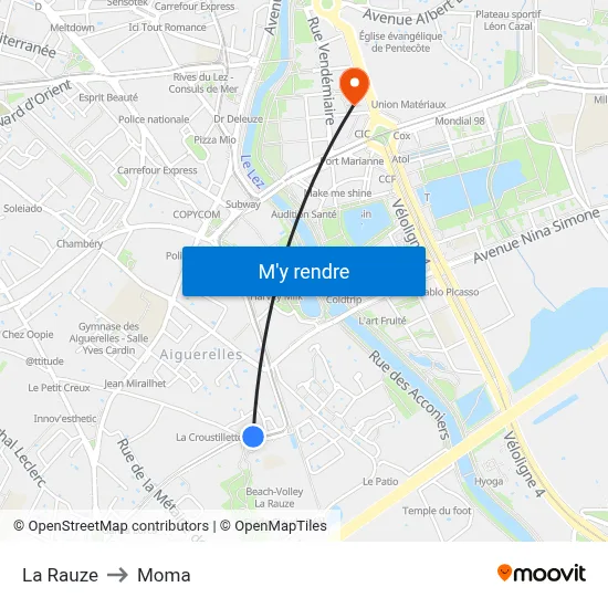 La Rauze to Moma map