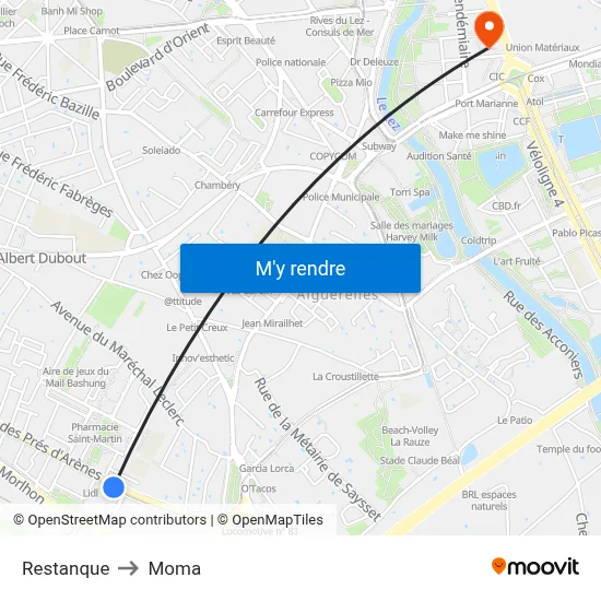 Restanque to Moma map
