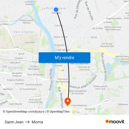 Saint-Jean to Moma map