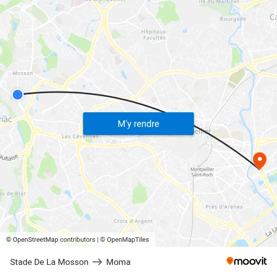 Stade De La Mosson to Moma map