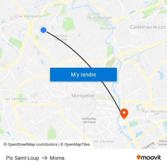 Pic Saint-Loup to Moma map