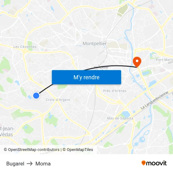 Bugarel to Moma map