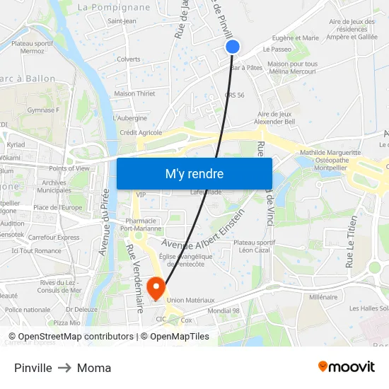 Pinville to Moma map