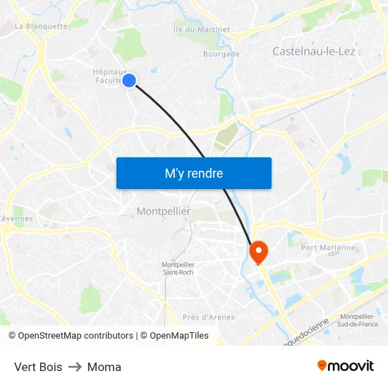 Vert Bois to Moma map