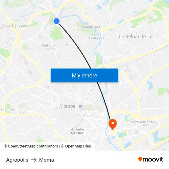 Agropolis to Moma map