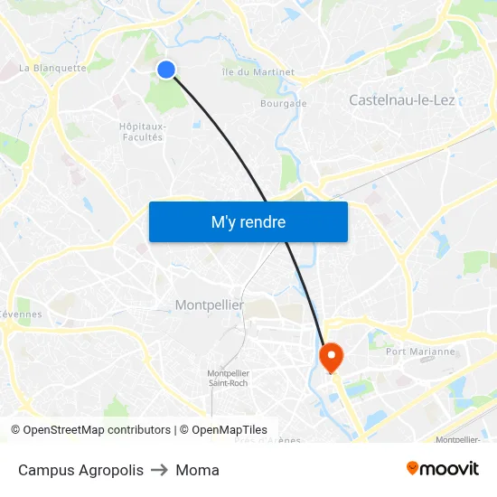 Campus Agropolis to Moma map