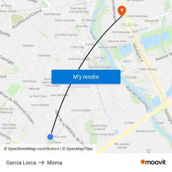 Garcia Lorca to Moma map