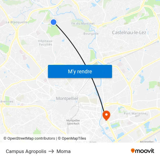 Campus Agropolis to Moma map