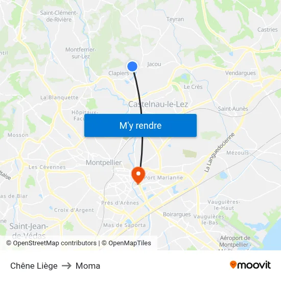 Chêne Liège to Moma map
