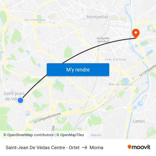 Saint-Jean De Védas Centre - Ortet to Moma map