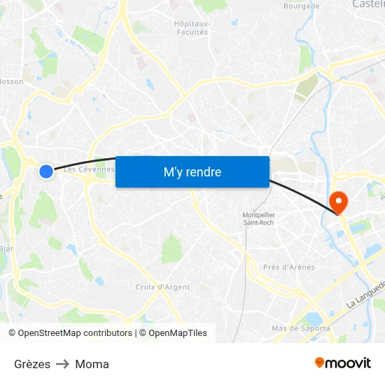 Grèzes to Moma map
