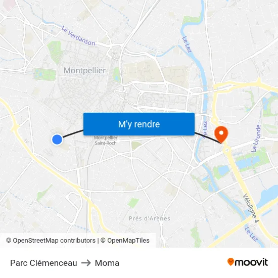 Parc Clémenceau to Moma map