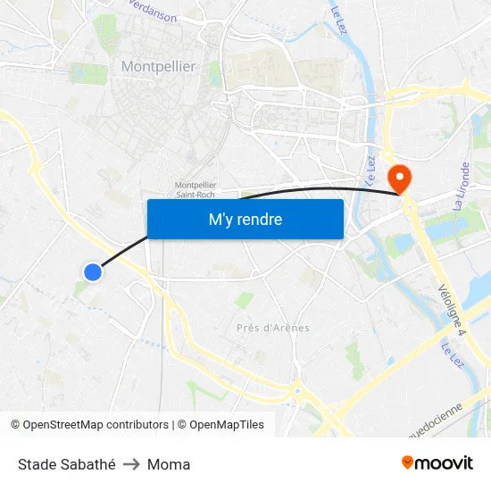 Stade Sabathé to Moma map