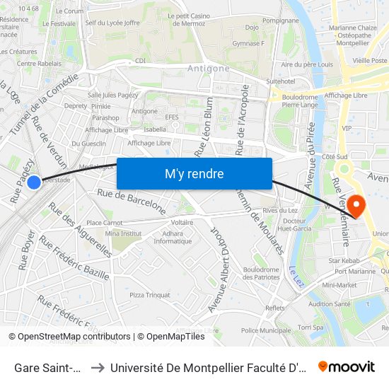Gare Saint-Roch to Université De Montpellier Faculté D'Economie map