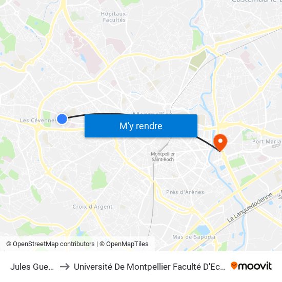 Jules Guesde to Université De Montpellier Faculté D'Economie map