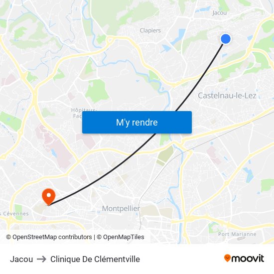 Jacou to Clinique De Clémentville map