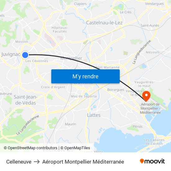 Celleneuve to Aéroport Montpellier Méditerranée map