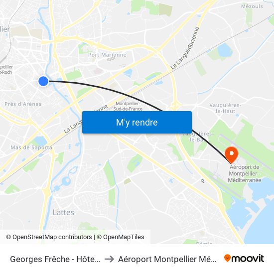 Georges Frêche - Hôtel De Ville to Aéroport Montpellier Méditerranée map