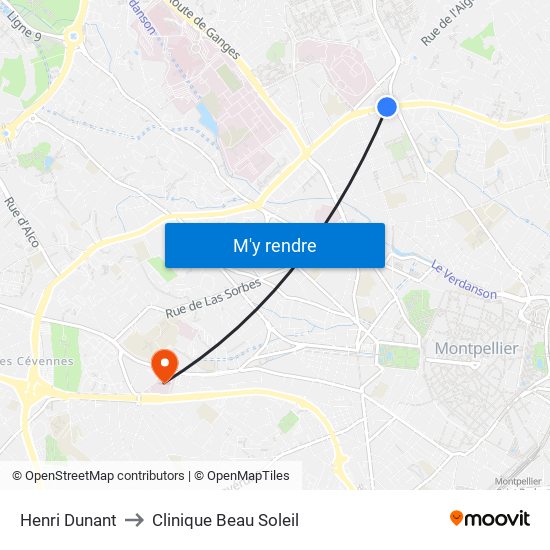 Henri Dunant to Clinique Beau Soleil map