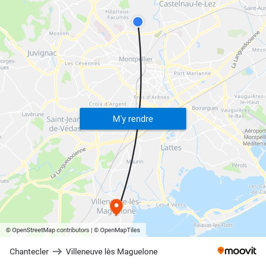 Chantecler to Villeneuve lès Maguelone map