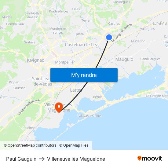 Paul Gauguin to Villeneuve lès Maguelone map