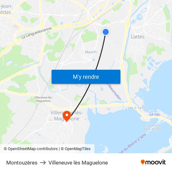 Montouzères to Villeneuve lès Maguelone map