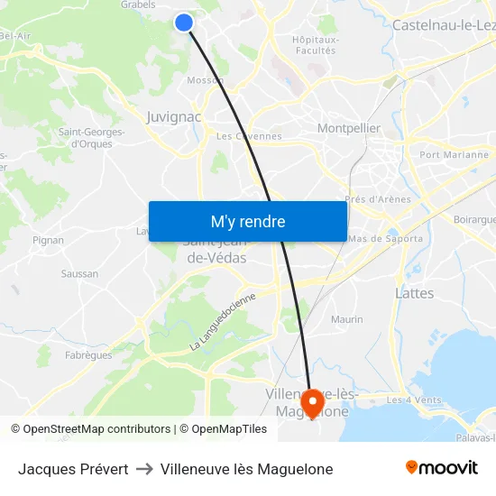 Jacques Prévert to Villeneuve lès Maguelone map