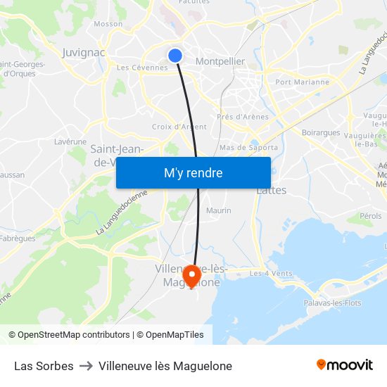 Las Sorbes to Villeneuve lès Maguelone map