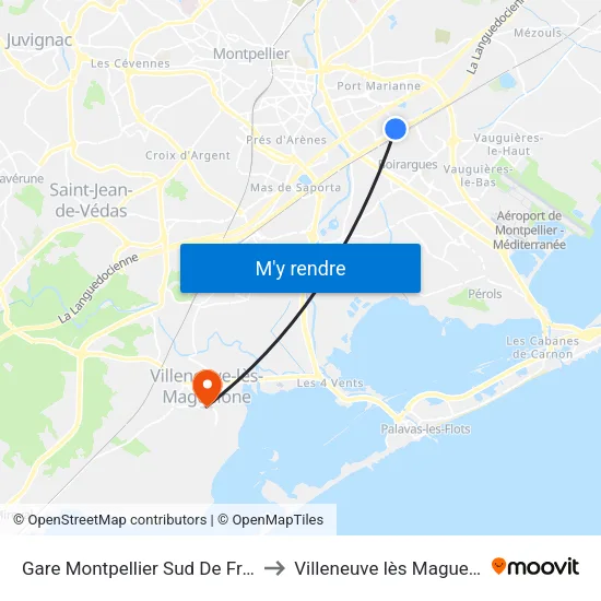 Gare Montpellier Sud De France to Villeneuve lès Maguelone map