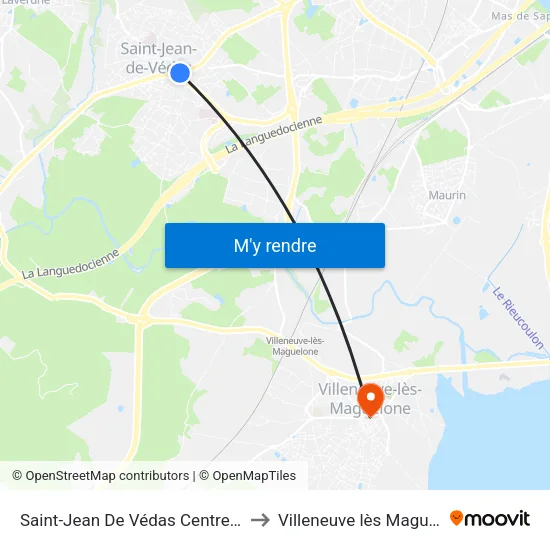 Saint-Jean De Védas Centre - Ortet to Villeneuve lès Maguelone map