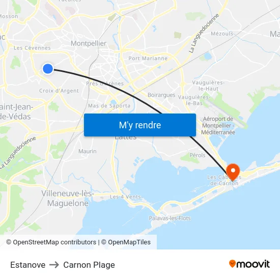 Estanove to Carnon Plage map