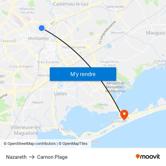 Nazareth to Carnon Plage map