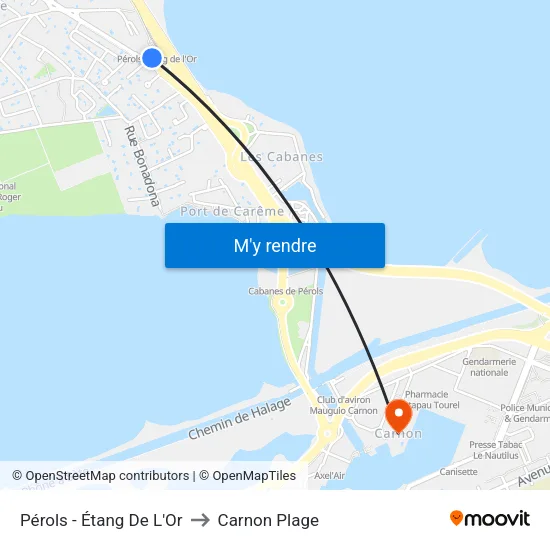 Pérols - Étang De L'Or to Carnon Plage map