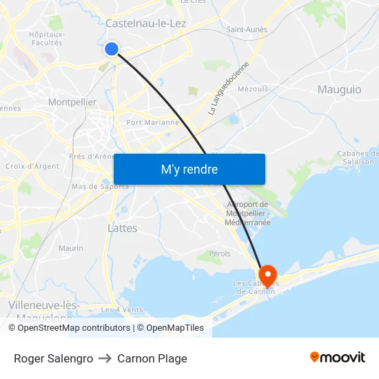 Roger Salengro to Carnon Plage map
