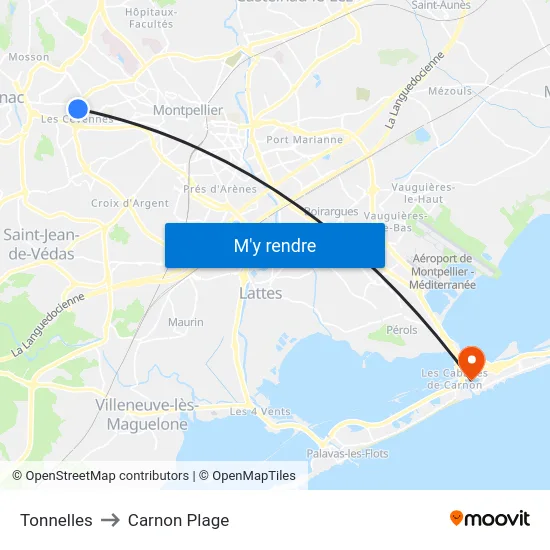 Tonnelles to Carnon Plage map