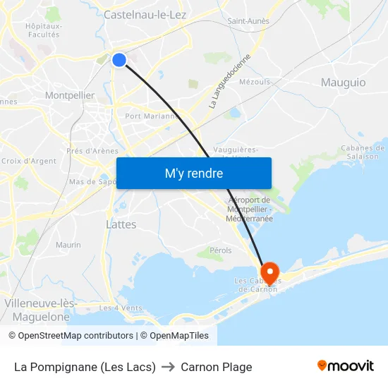 La Pompignane (Les Lacs) to Carnon Plage map