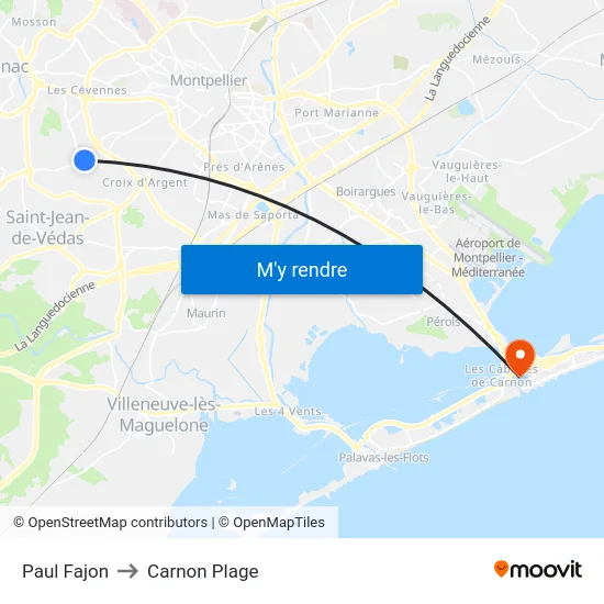 Paul Fajon to Carnon Plage map