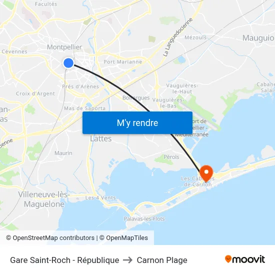 Gare Saint-Roch - République to Carnon Plage map