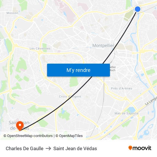 Charles De Gaulle to Saint Jean de Védas map