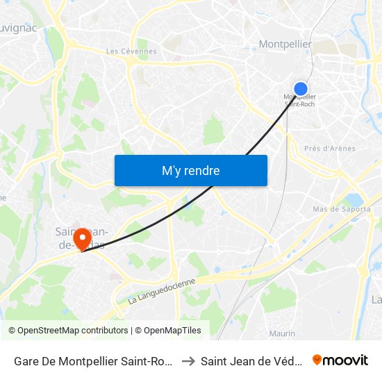 Gare De Montpellier Saint-Roch to Saint Jean de Védas map