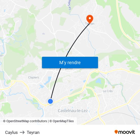Caylus to Teyran map