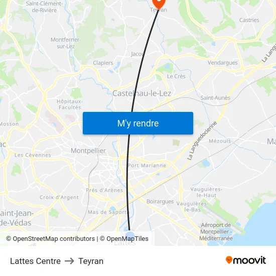 Lattes Centre to Teyran map