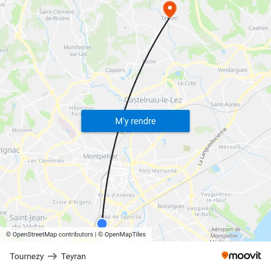 Tournezy to Teyran map