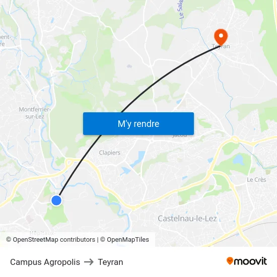 Campus Agropolis to Teyran map