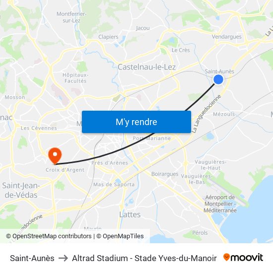 Saint-Aunès to Altrad Stadium - Stade Yves-du-Manoir map